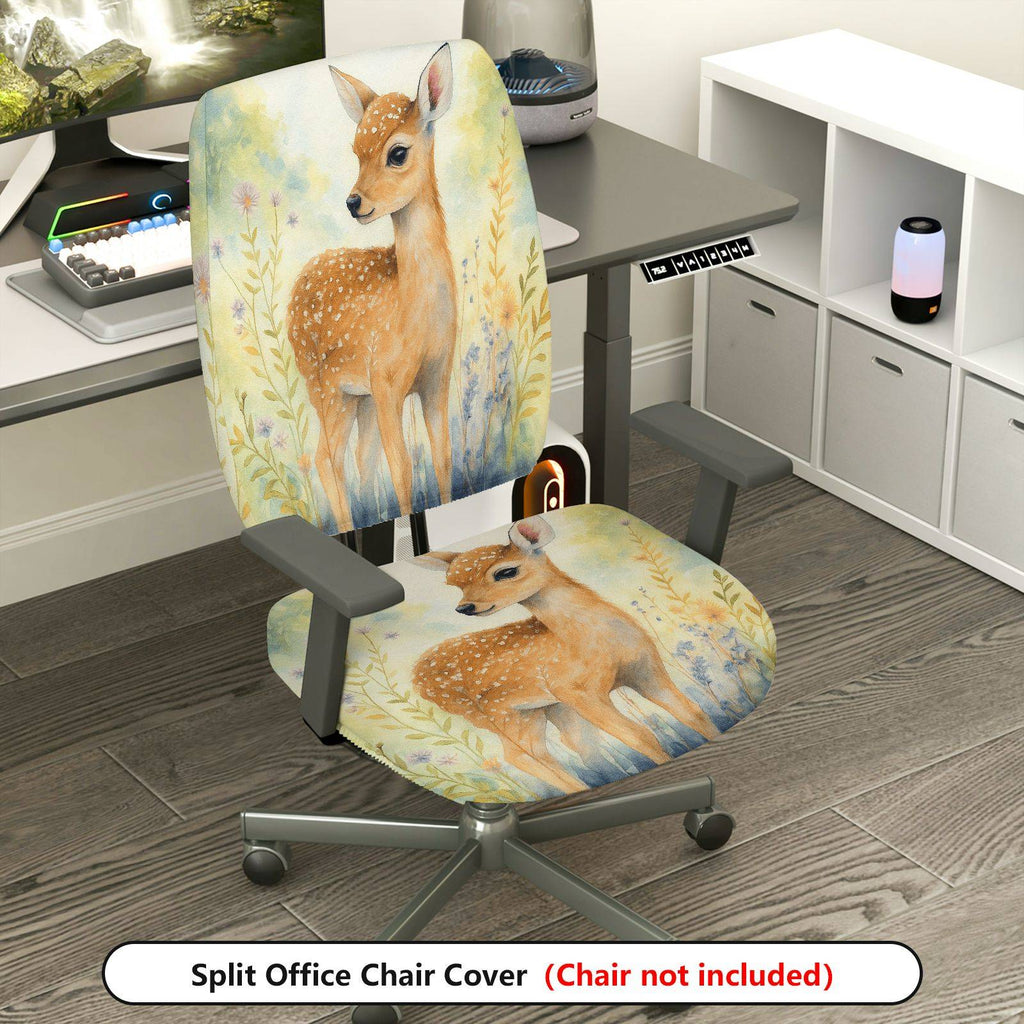 2-Piece Animal Forest Deer Nature Art  Computer Chair Cover Set, Seat and Backrest