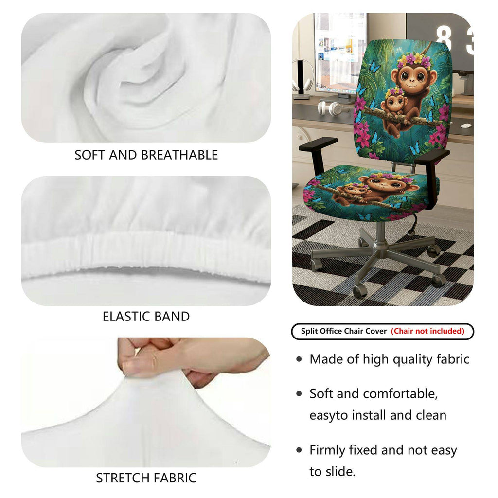 2-Piece Monkey Jungle Floral Butterfly Animal  Computer Chair Cover Set, Seat and Backrest