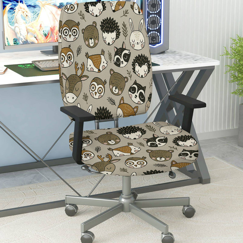 2-Piece Animal Woodland Forest Fun  Computer Chair Cover Set, Seat and Backrest