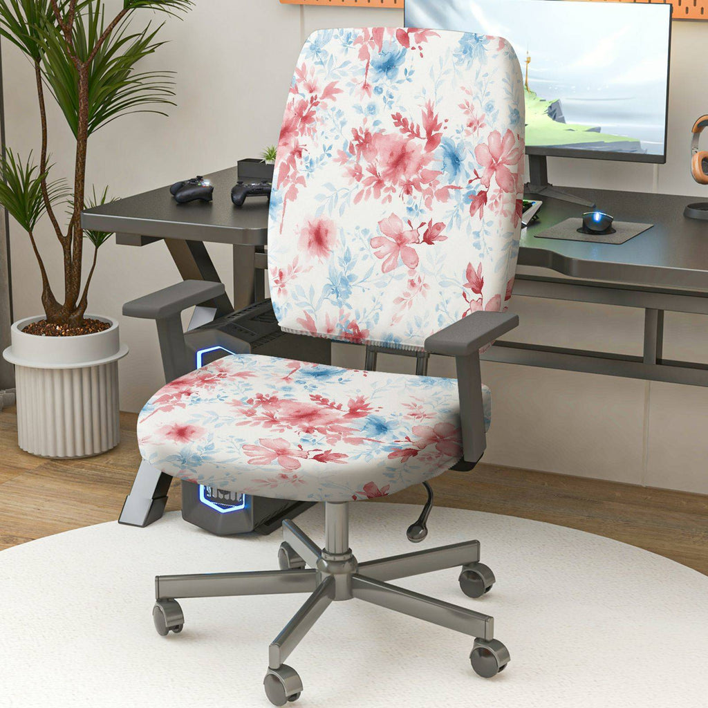 2-Piece Floral Pattern Stylish Elegant Decorative Red Blue  Computer Chair Cover Set, Seat and Backrest