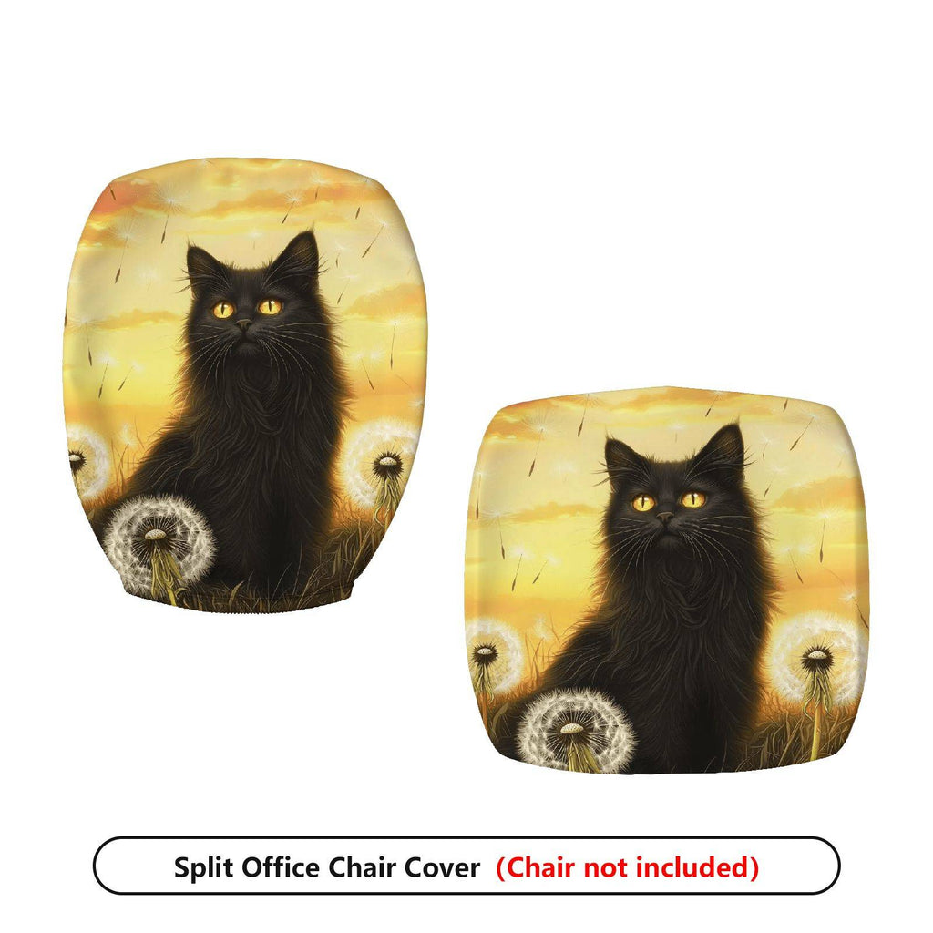 2-Piece Black Cat Dandelion Sunset Art Stylish  Computer Chair Cover Set, Seat and Backrest