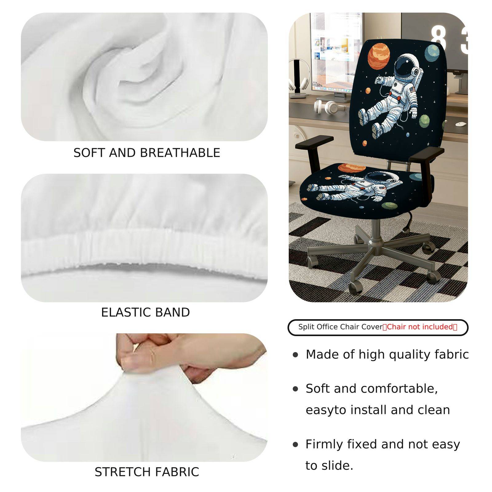 2-Piece Astronaut Galaxy Space Planet Rocket  Computer Chair Cover Set, Seat and Backrest