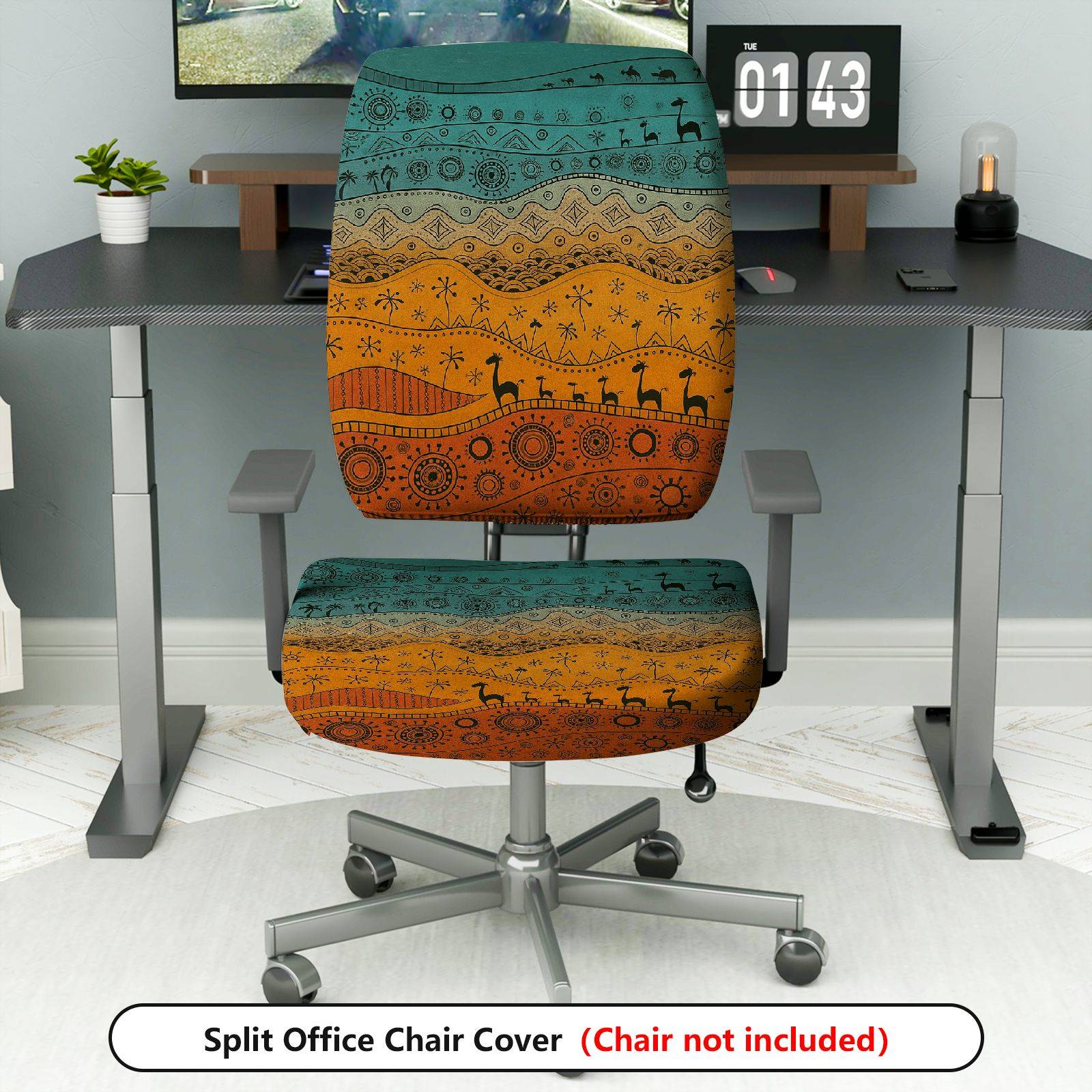 2-Piece Colorful Tribal Pattern Animal Geometric Holiday  Computer Chair Cover Set, Seat and Backrest