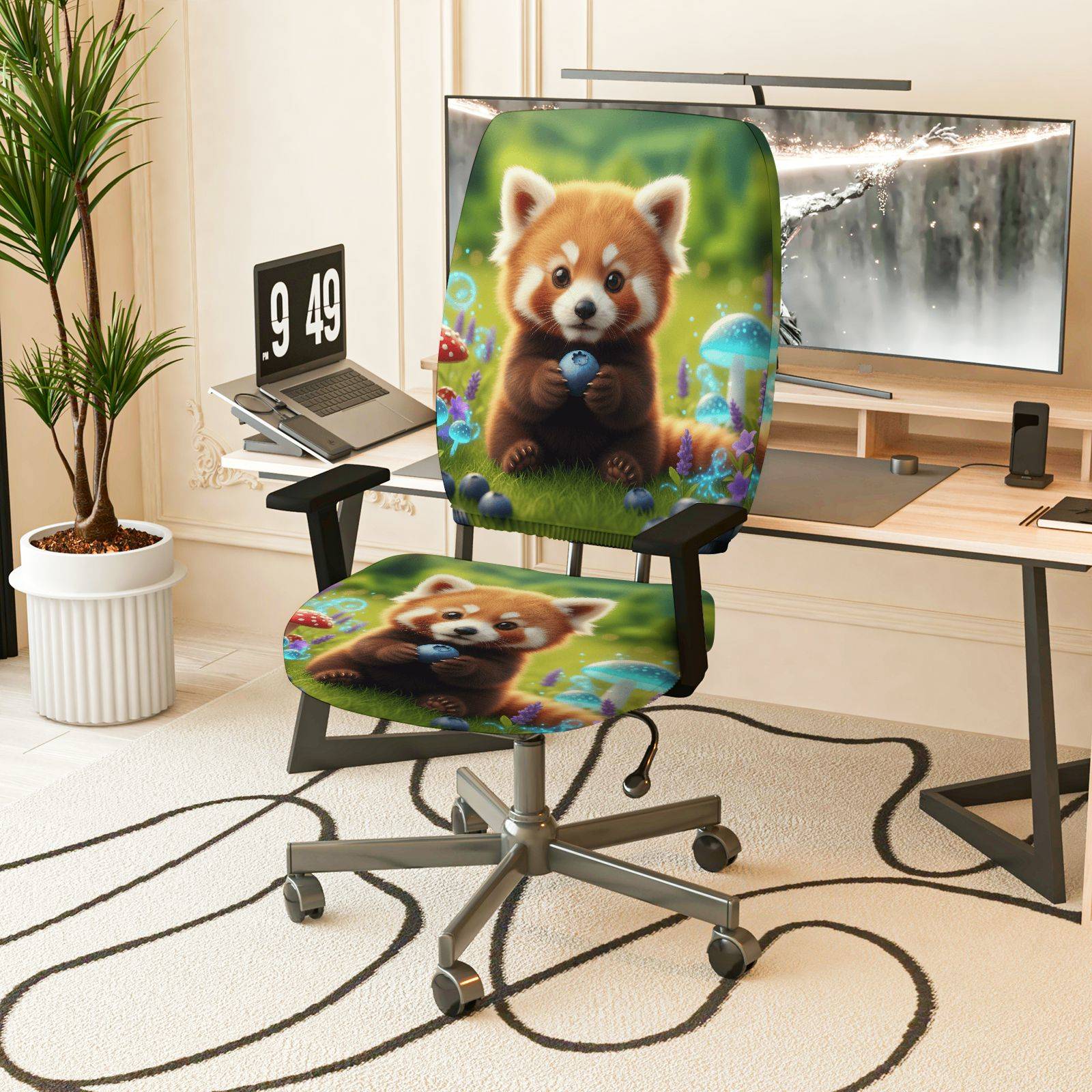 2-Piece Animal Cute Red Panda Mushroom  Computer Chair Cover Set, Seat and Backrest