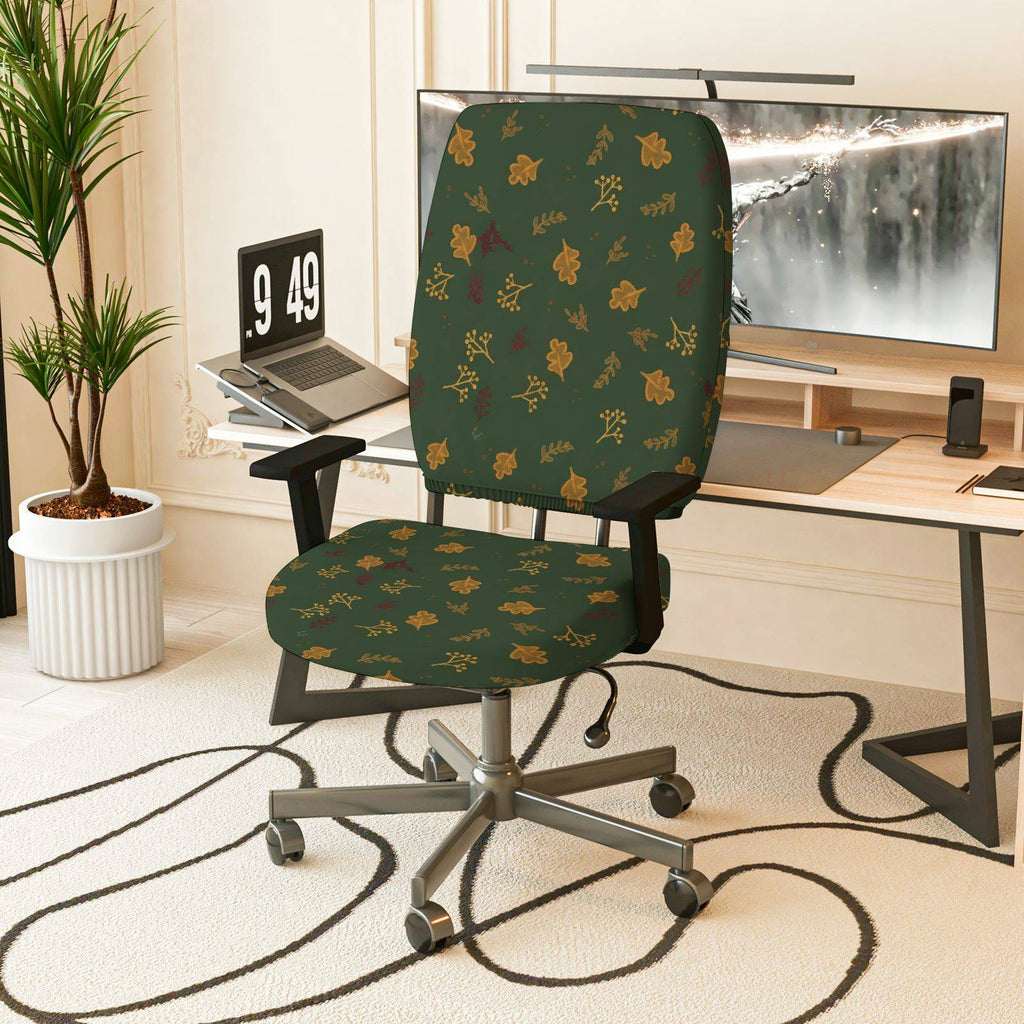2-Piece Autumn Leaves Forest Nature Decorative  Computer Chair Cover Set, Seat and Backrest