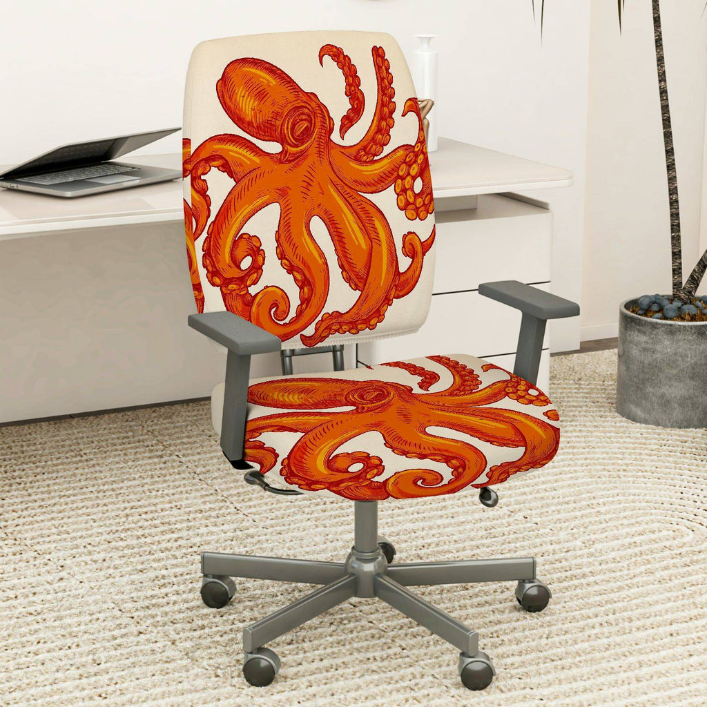 2-Piece Animal Octopus Nautical Fun Vibrant  Computer Chair Cover Set, Seat and Backrest