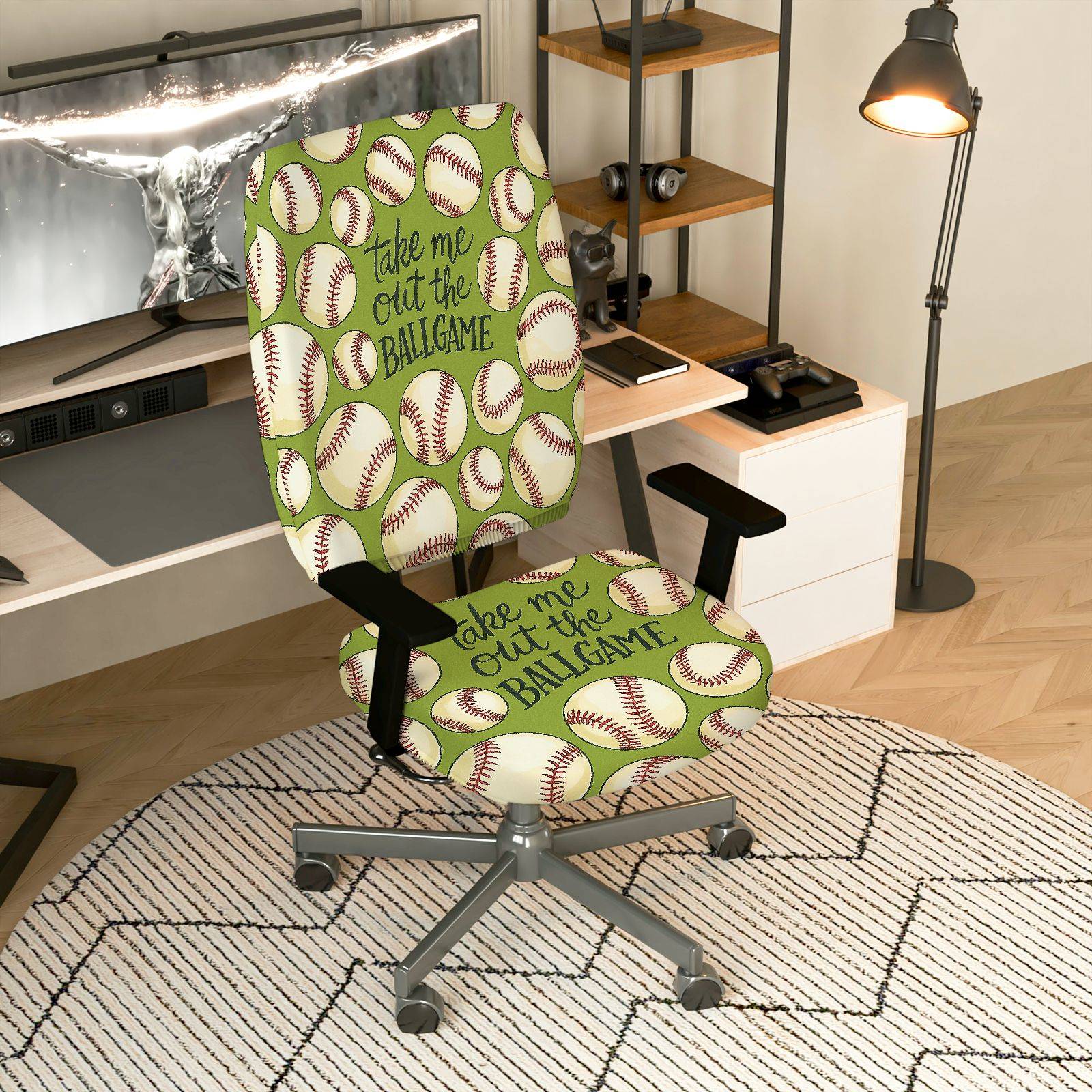 2-Piece Baseball Sports Fun Inspirational  Computer Chair Cover Set, Seat and Backrest