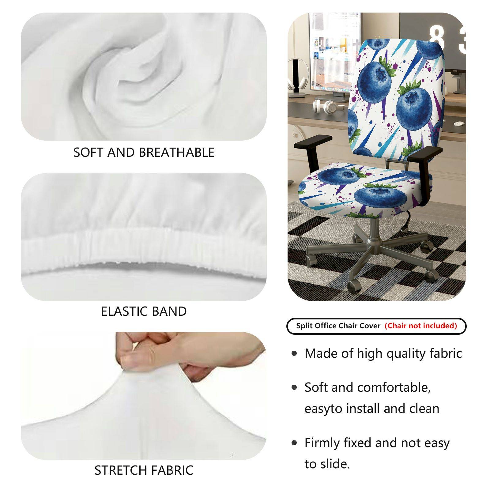 2-Piece Blueberry Fruit Abstract Geometric Art Modern  Computer Chair Cover Set, Seat and Backrest