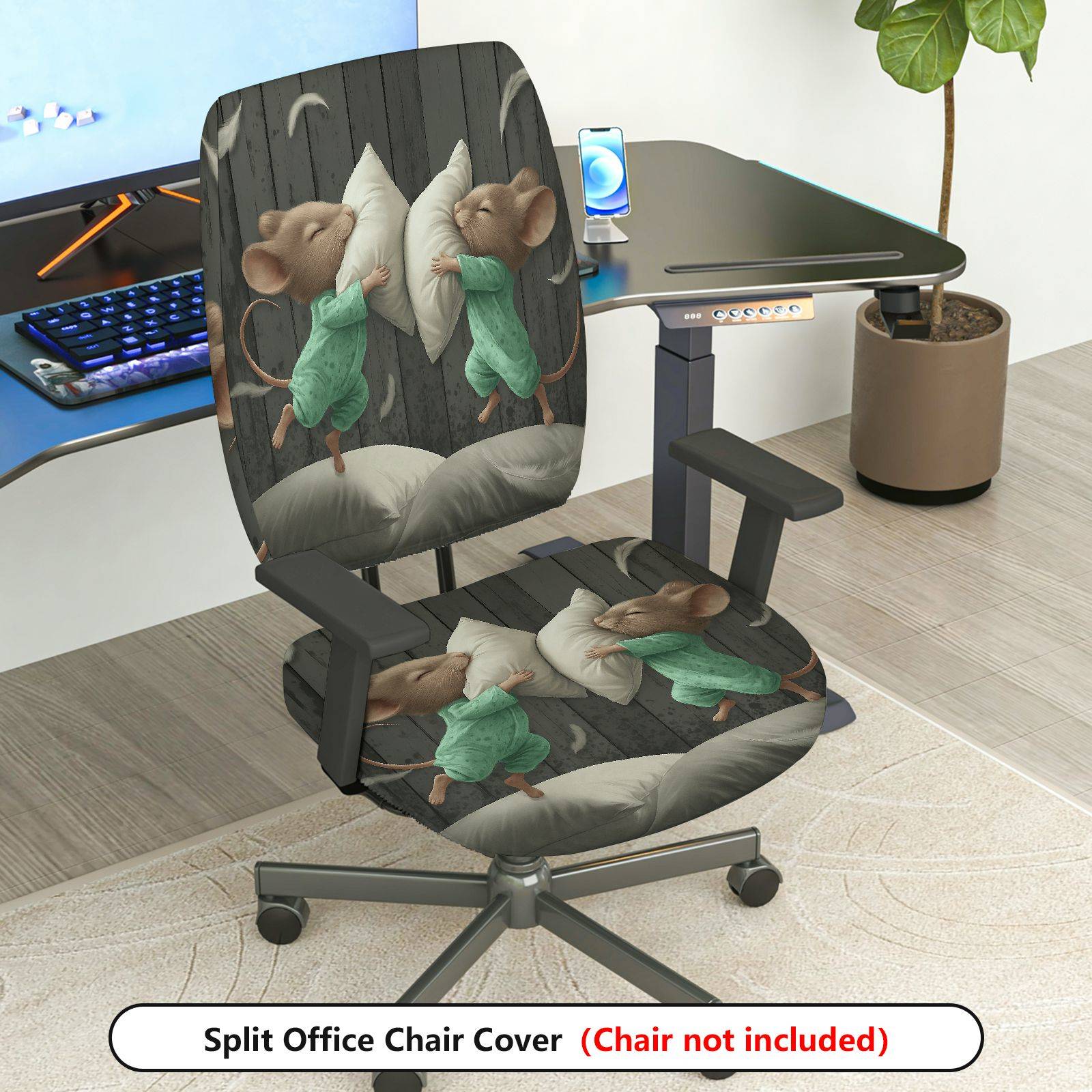 2-Piece Animal Pillow Sleeping Cute Decorative  Computer Chair Cover Set, Seat and Backrest