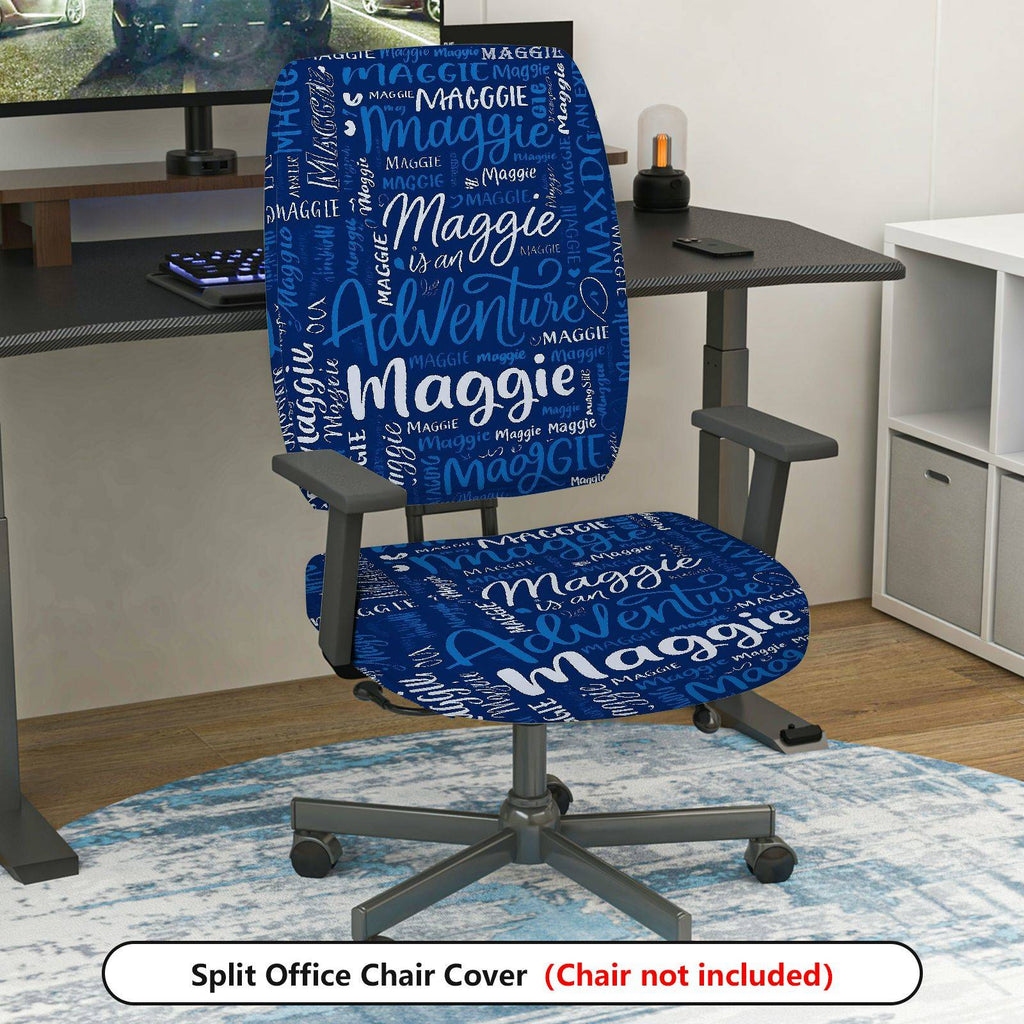 2-Piece Adventure Maggie Blue Letter Pattern  Computer Chair Cover Set, Seat and Backrest