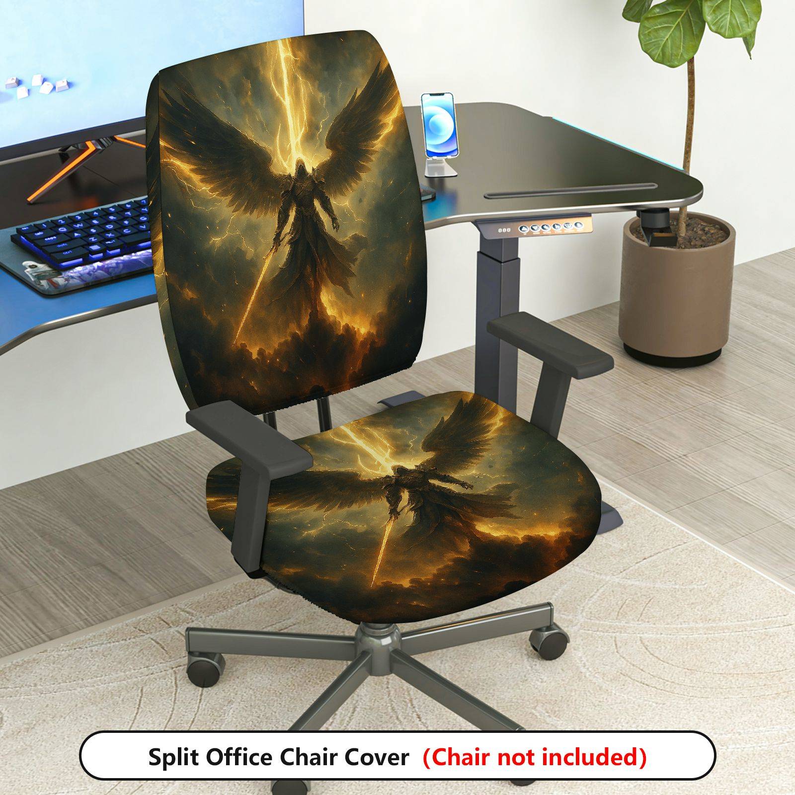 2-Piece Angelic Warrior Fantasy Art Decorative  Computer Chair Cover Set, Seat and Backrest