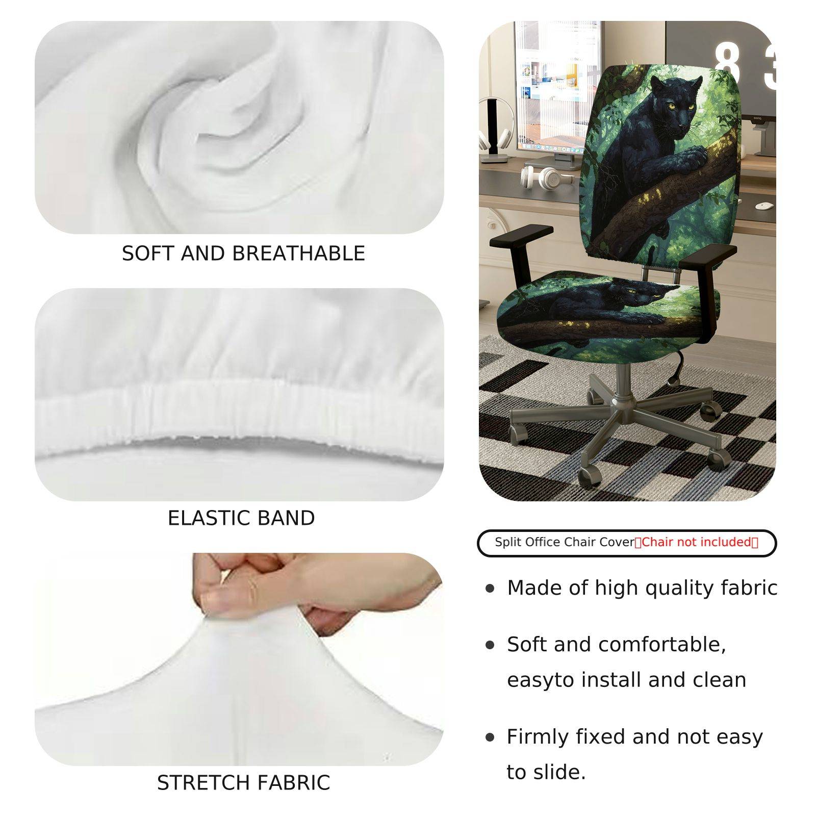 2-Piece Jungle Panther Animal Nature Wildlife Art  Computer Chair Cover Set, Seat and Backrest