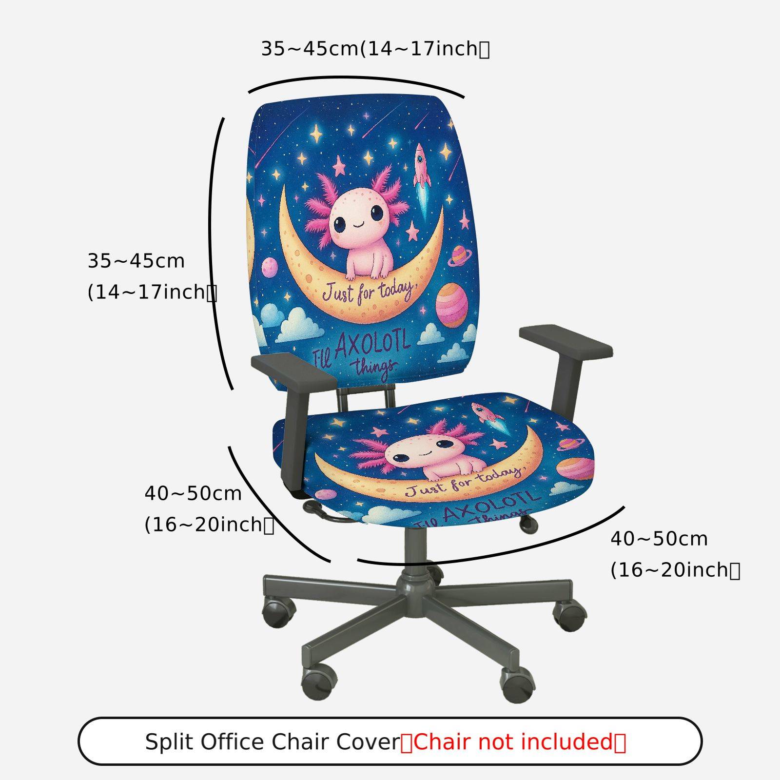 2-Piece Axolotl Moon Star Galaxy Space  Computer Chair Cover Set, Seat and Backrest