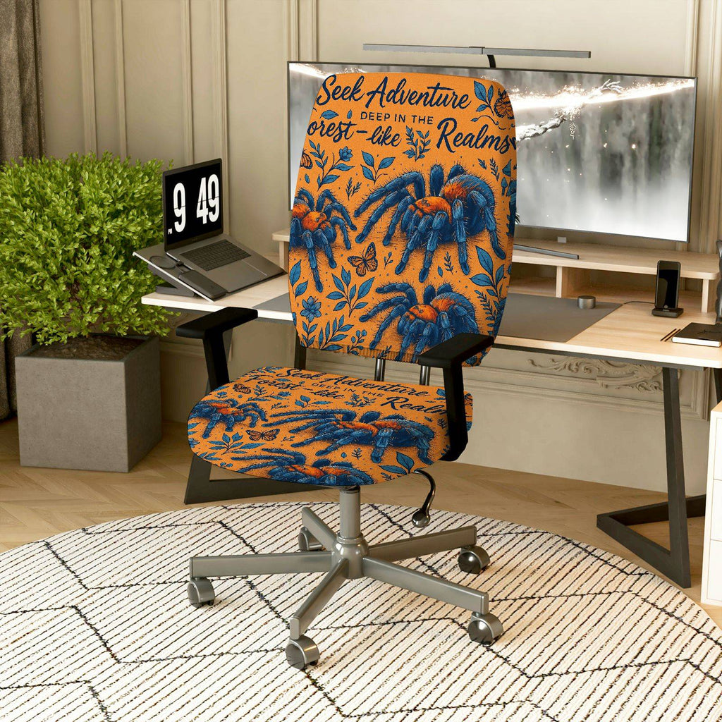 2-Piece Adventure Theme Forest Spider Pattern Halloween  Computer Chair Cover Set, Seat and Backrest