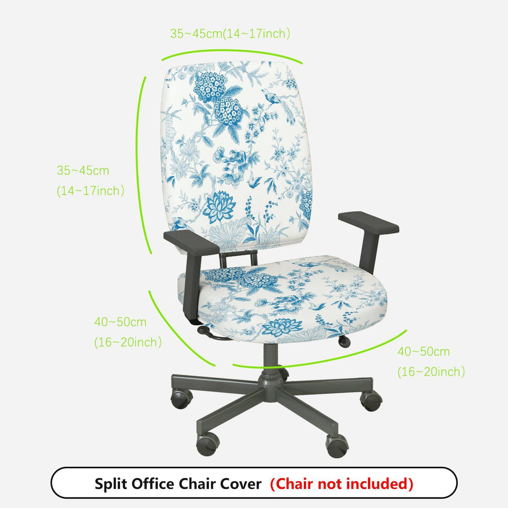 2-Piece Floral Bird Print Nature Blue White  Computer Chair Cover Set, Seat and Backrest