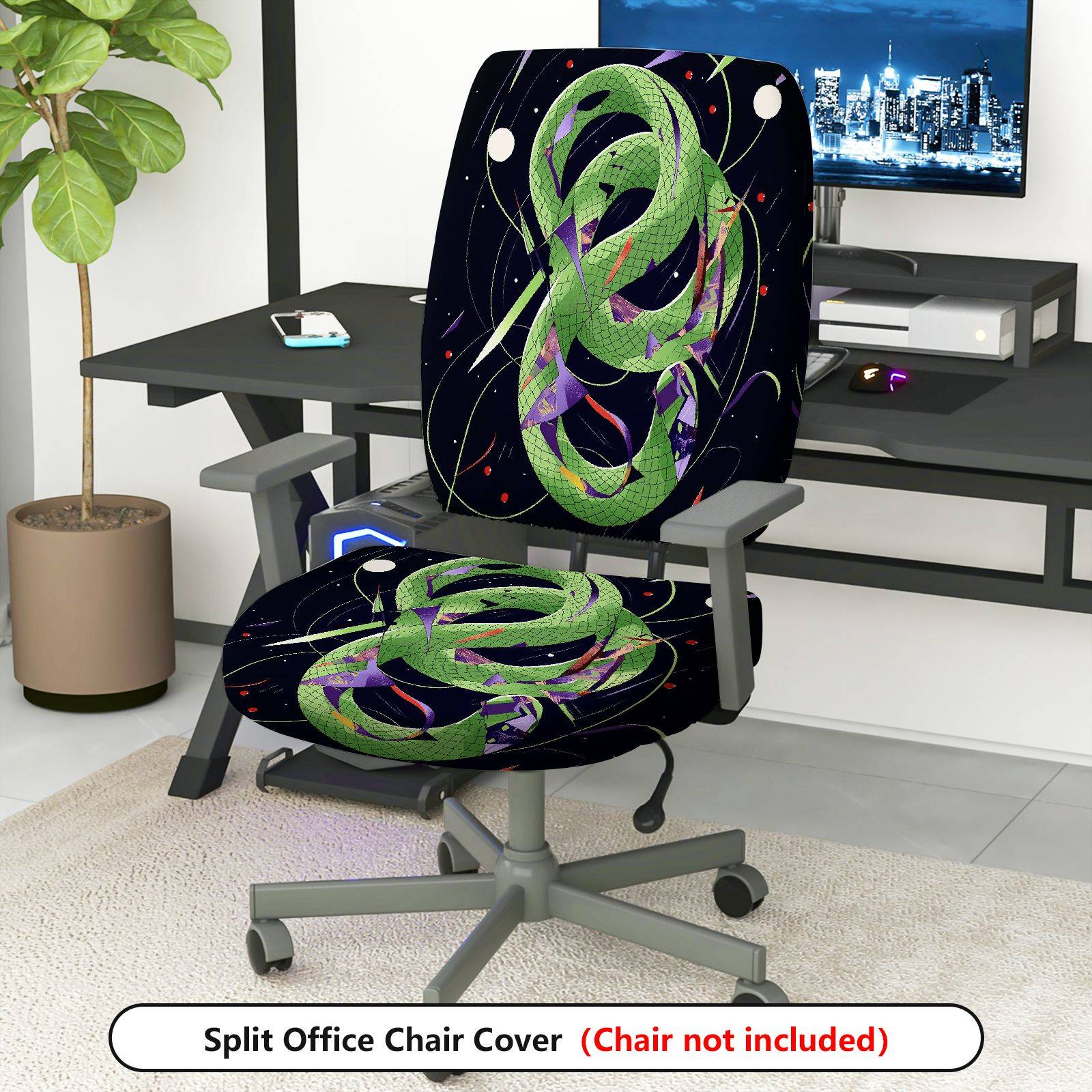 2-Piece Abstract Colorful Snake Space Pattern  Computer Chair Cover Set, Seat and Backrest