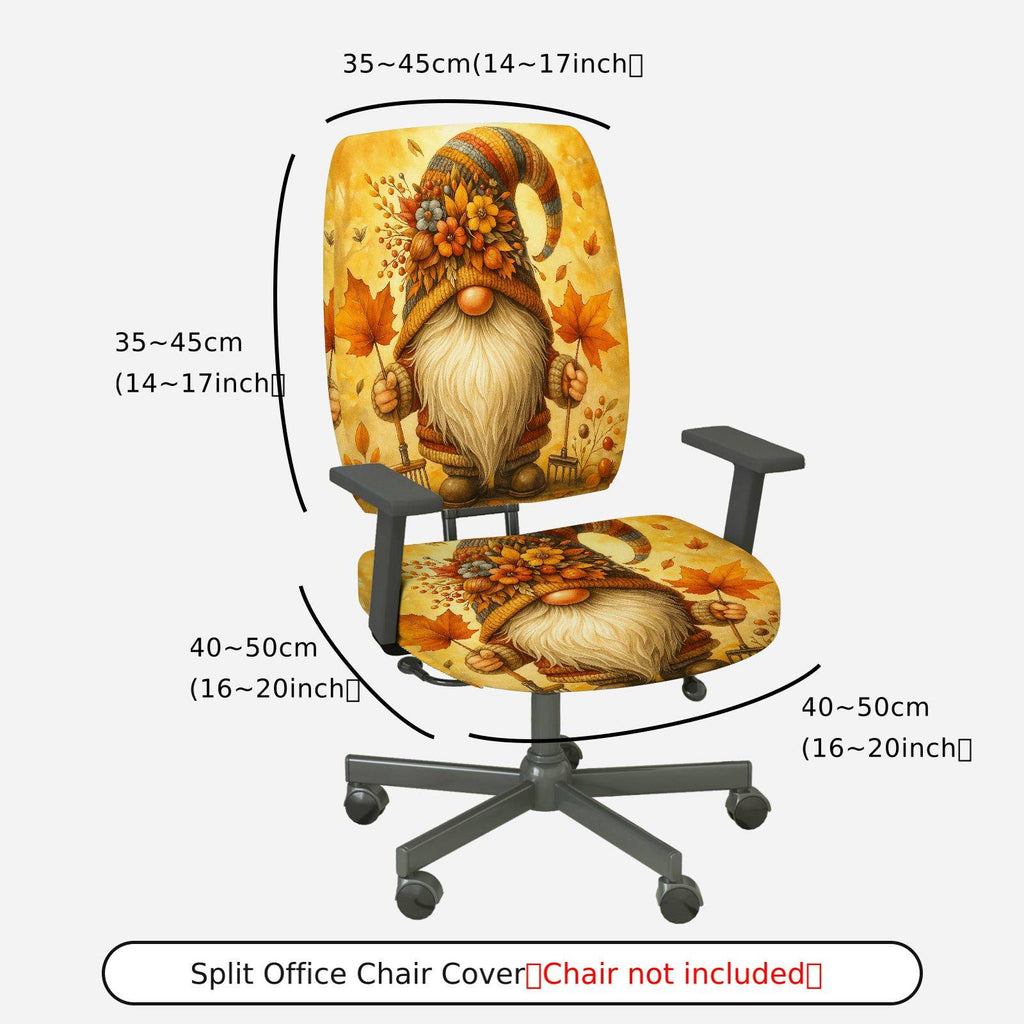 2-Piece Autumn Gnome Floral Leaves Festive Halloween  Computer Chair Cover Set, Seat and Backrest