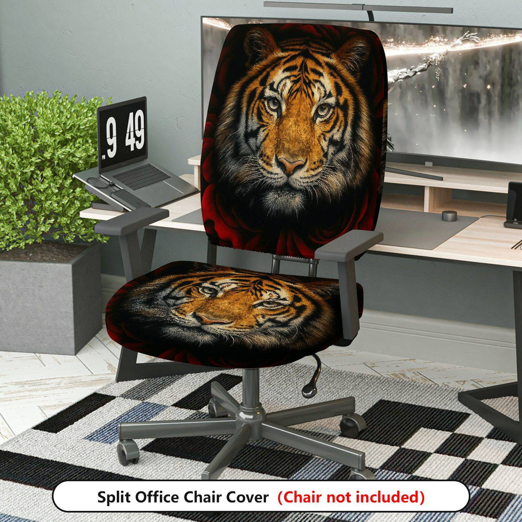 2-Piece Animal Wildlife Art Tiger Print  Computer Chair Cover Set, Seat and Backrest