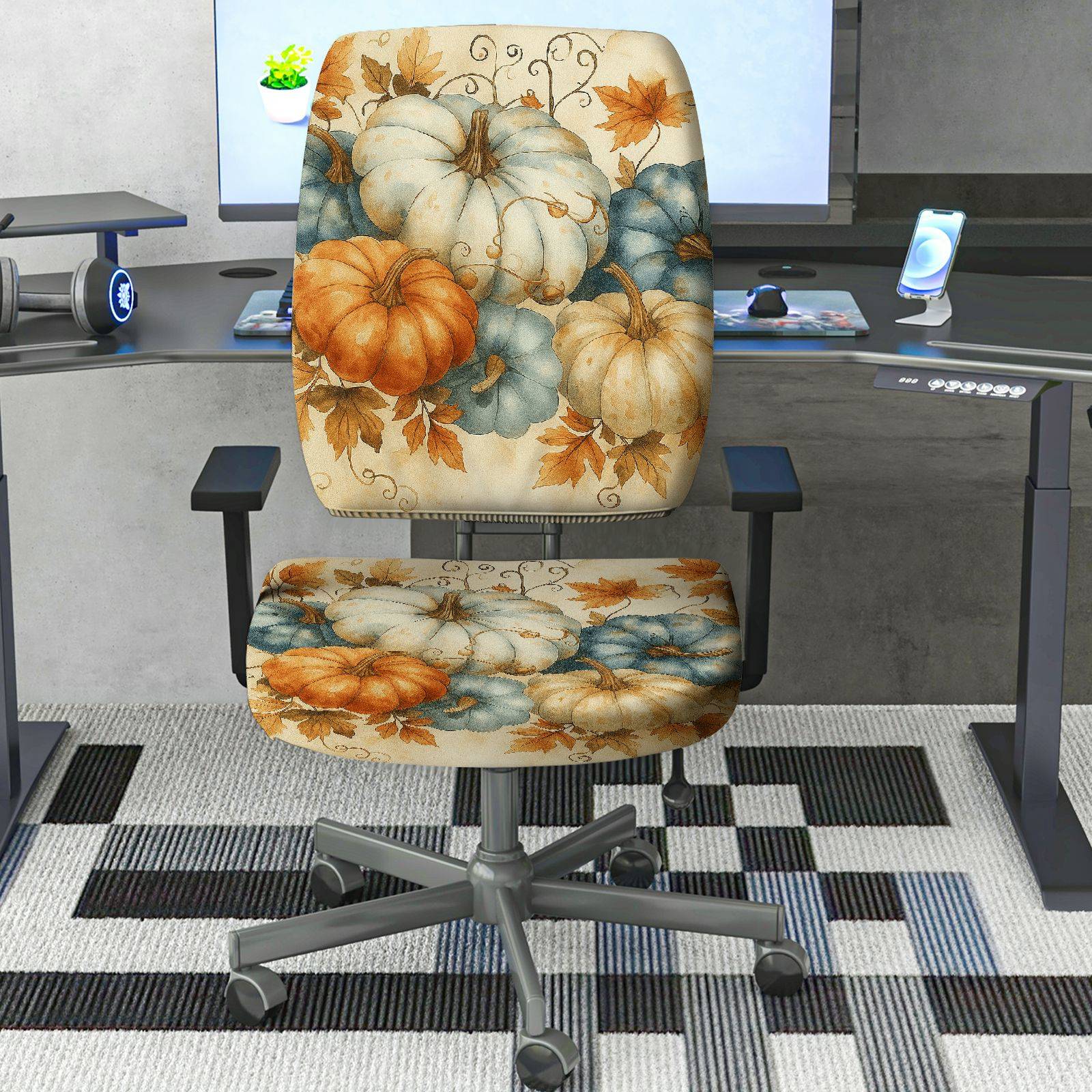 2-Piece Autumn Thanksgiving Pumpkin Harvest Holiday  Computer Chair Cover Set, Seat and Backrest