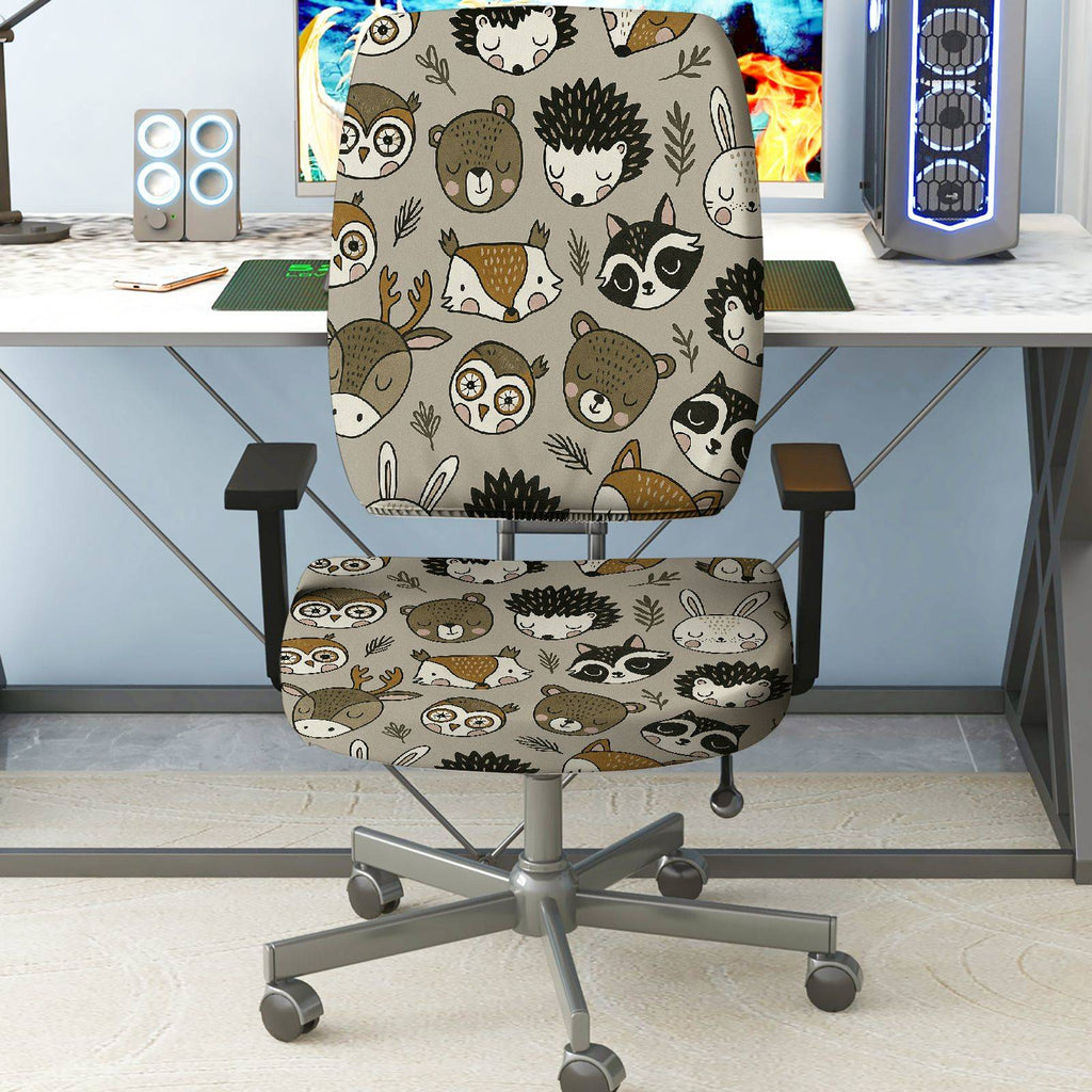 2-Piece Animal Woodland Forest Fun  Computer Chair Cover Set, Seat and Backrest