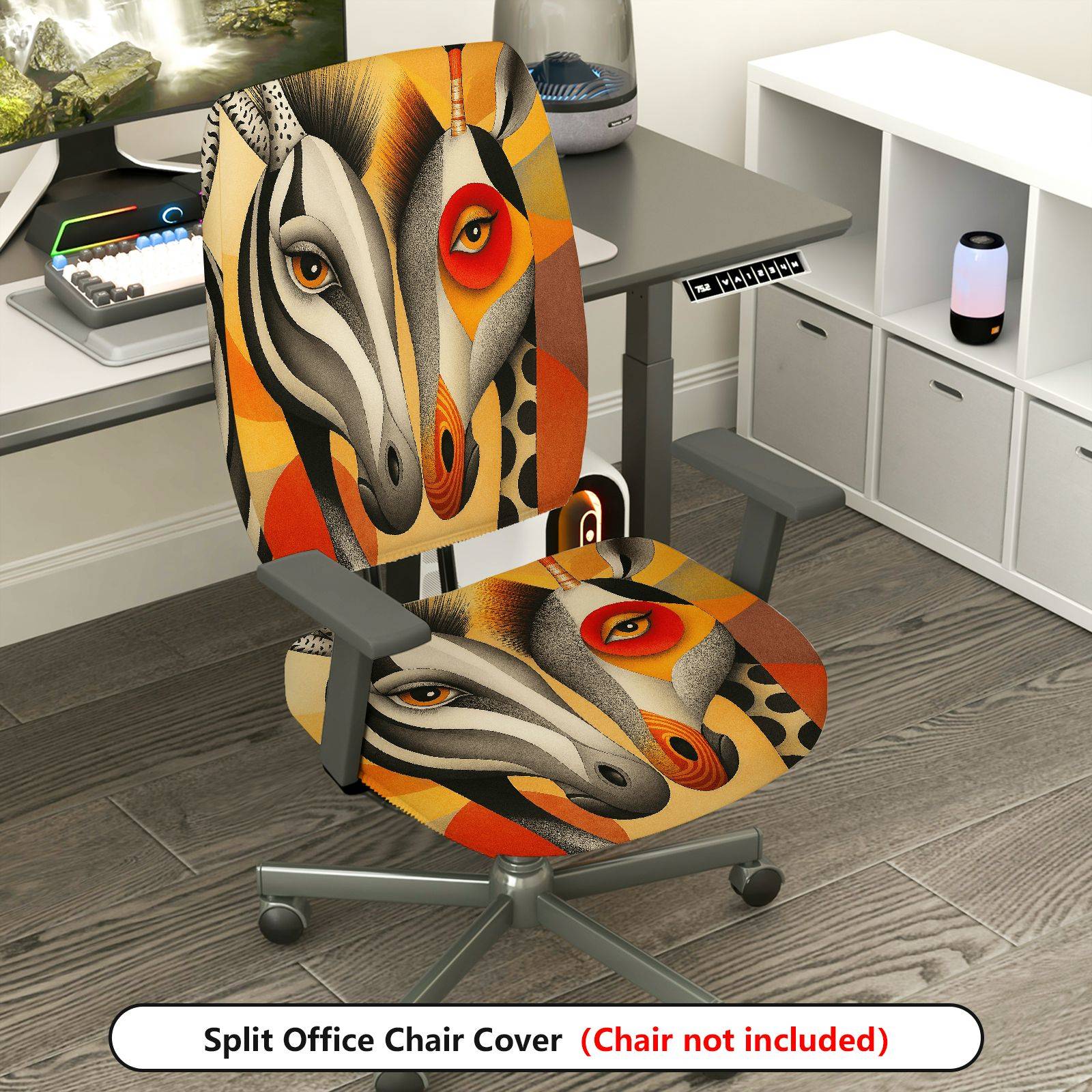2-Piece Abstract Art Animal Colorful Unique Vibrant  Computer Chair Cover Set, Seat and Backrest
