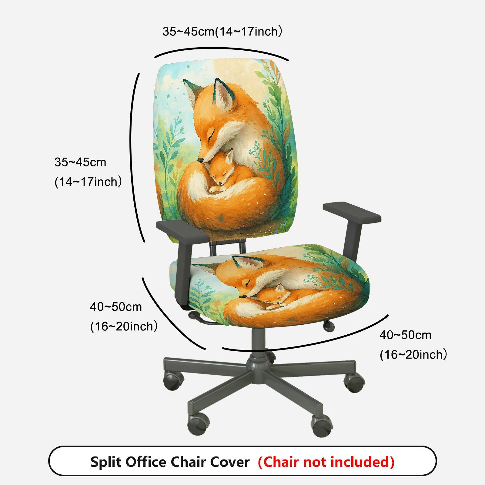 2-Piece Animal Art Fox Forest  Computer Chair Cover Set, Seat and Backrest