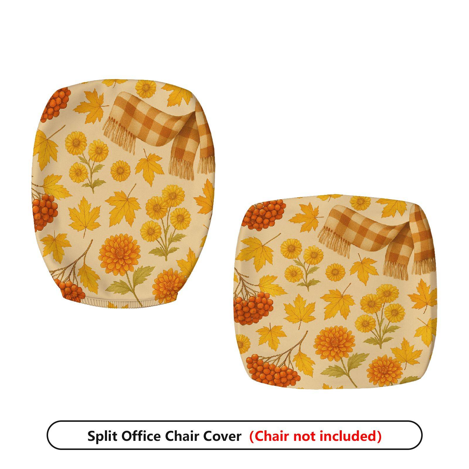 2-Piece Autumn Floral Maple Chrysanthemum Scarf Pattern  Computer Chair Cover Set, Seat and Backrest