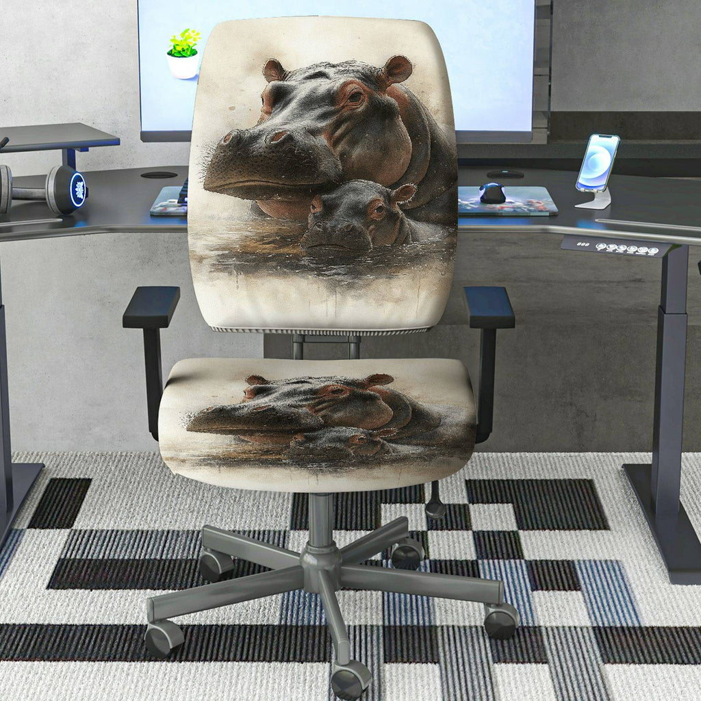 2-Piece Animal Hippo Print Decorative Stylish Creative Unique  Computer Chair Cover Set, Seat and Backrest
