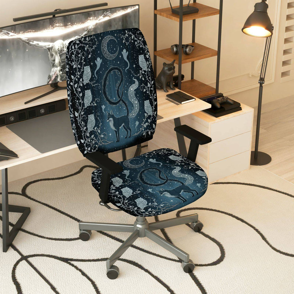 2-Piece Animal Cosmic Night Cool Star Moon  Computer Chair Cover Set, Seat and Backrest