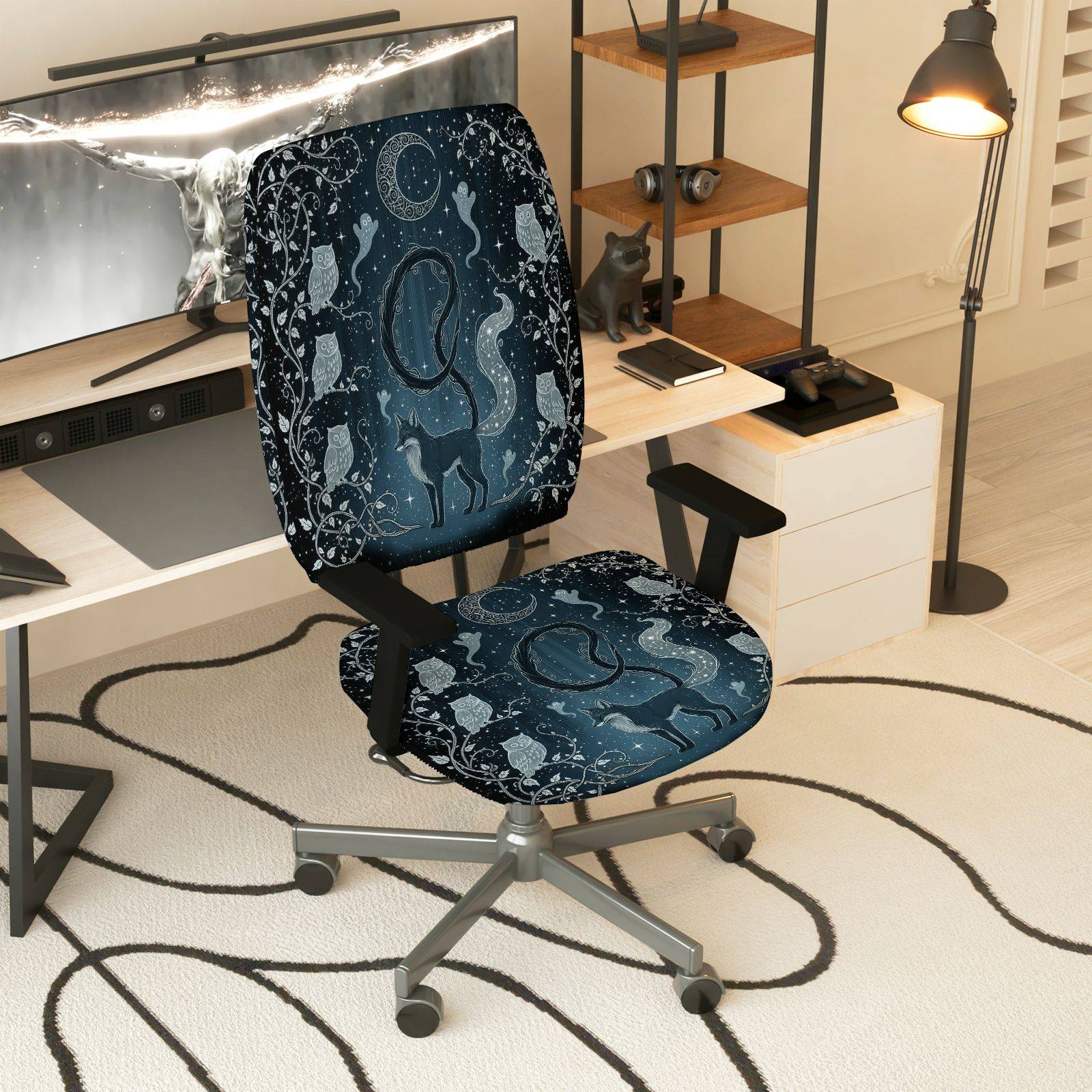 2-Piece Animal Cosmic Night Cool Star Moon  Computer Chair Cover Set, Seat and Backrest