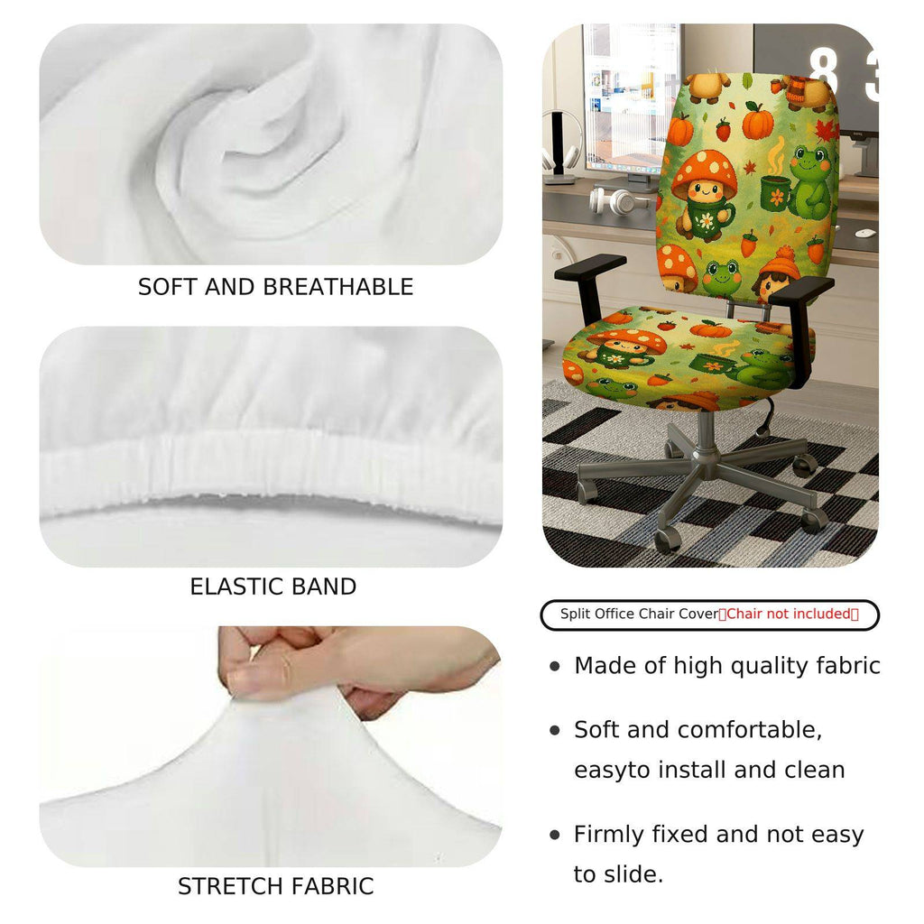 2-Piece Autumn Mushroom Frog Pumpkin Cute  Computer Chair Cover Set, Seat and Backrest