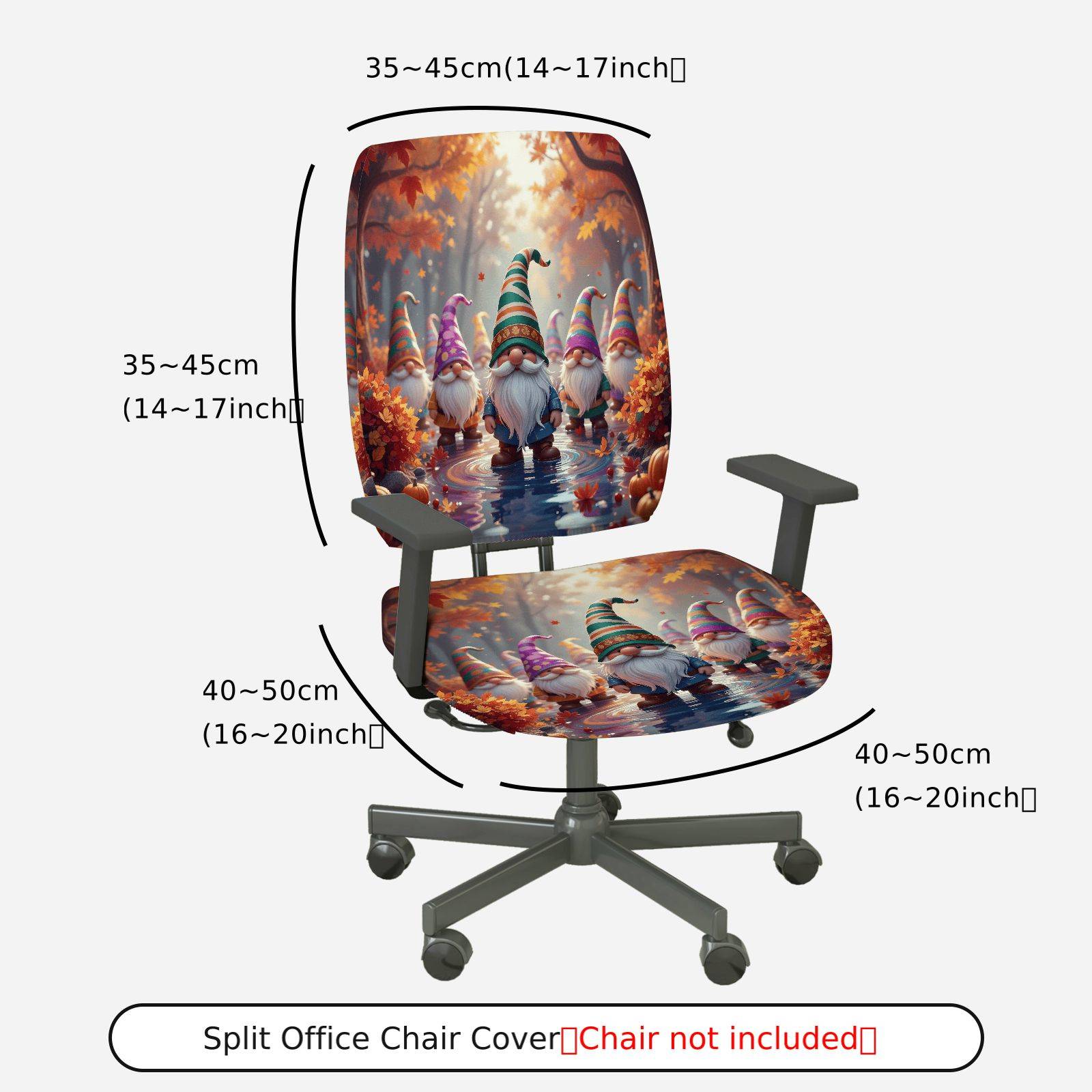 2-Piece Autumn Fairy Gnome Forest Pumpkin Seasonal  Computer Chair Cover Set, Seat and Backrest