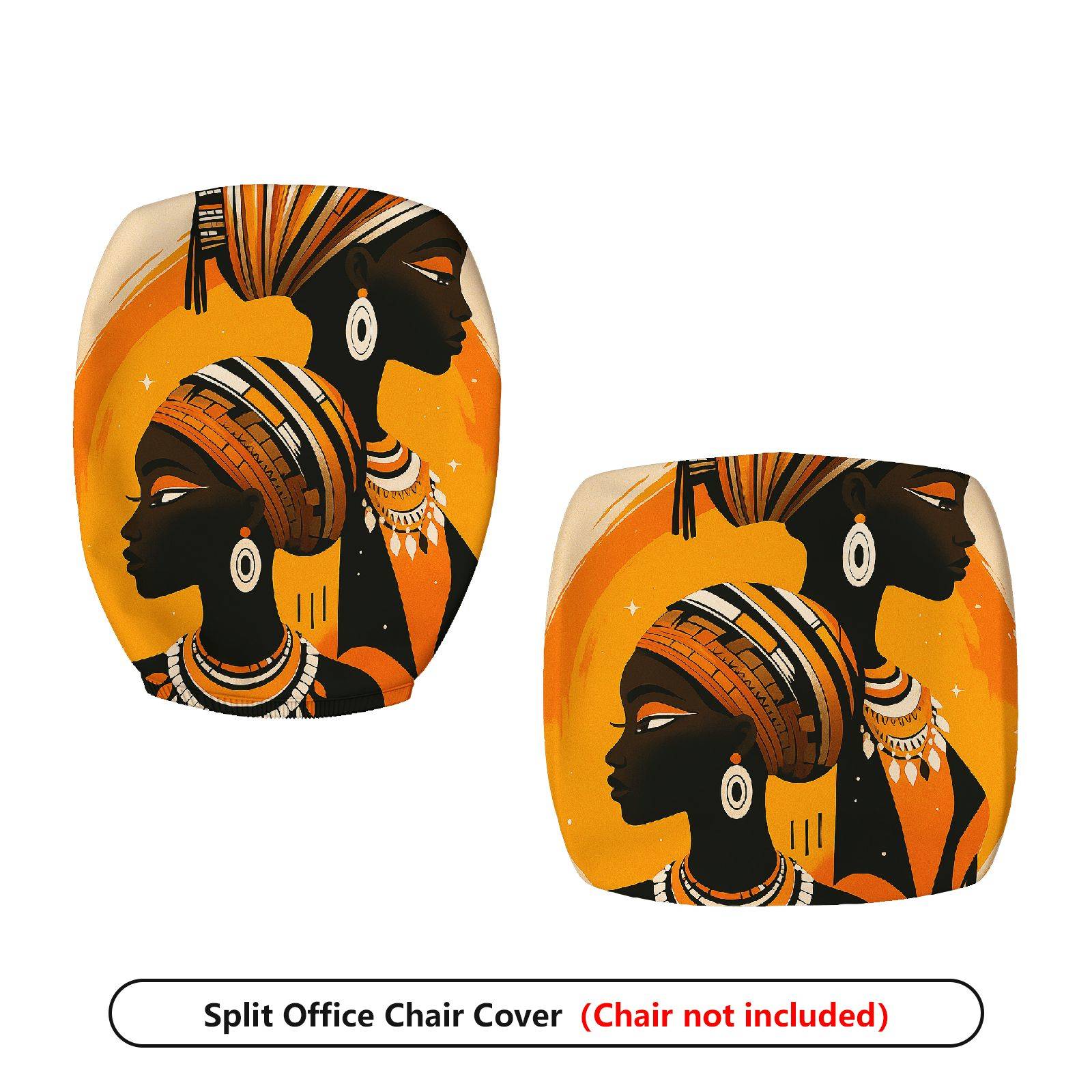 2-Piece African Tribal Art Yellow Black Orange Stylish  Computer Chair Cover Set, Seat and Backrest