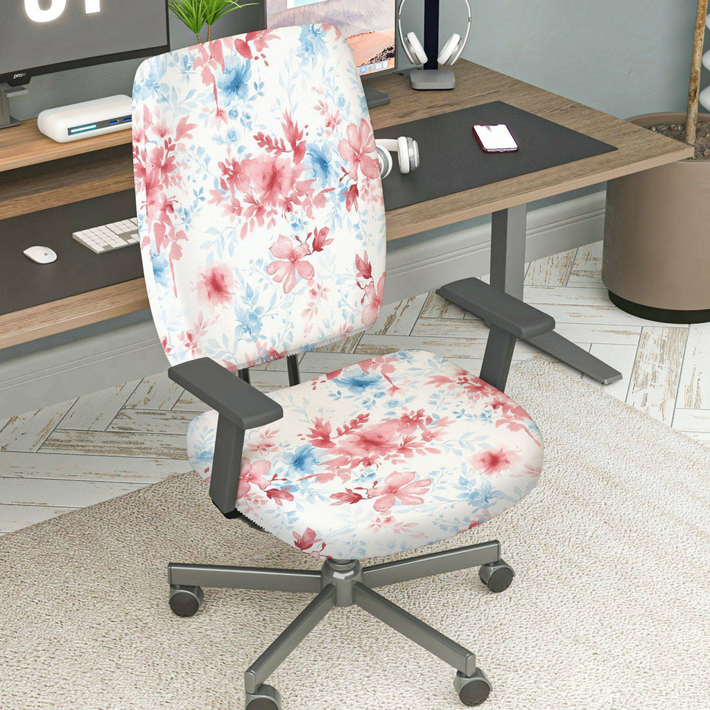 2-Piece Floral Pattern Stylish Elegant Decorative Red Blue  Computer Chair Cover Set, Seat and Backrest