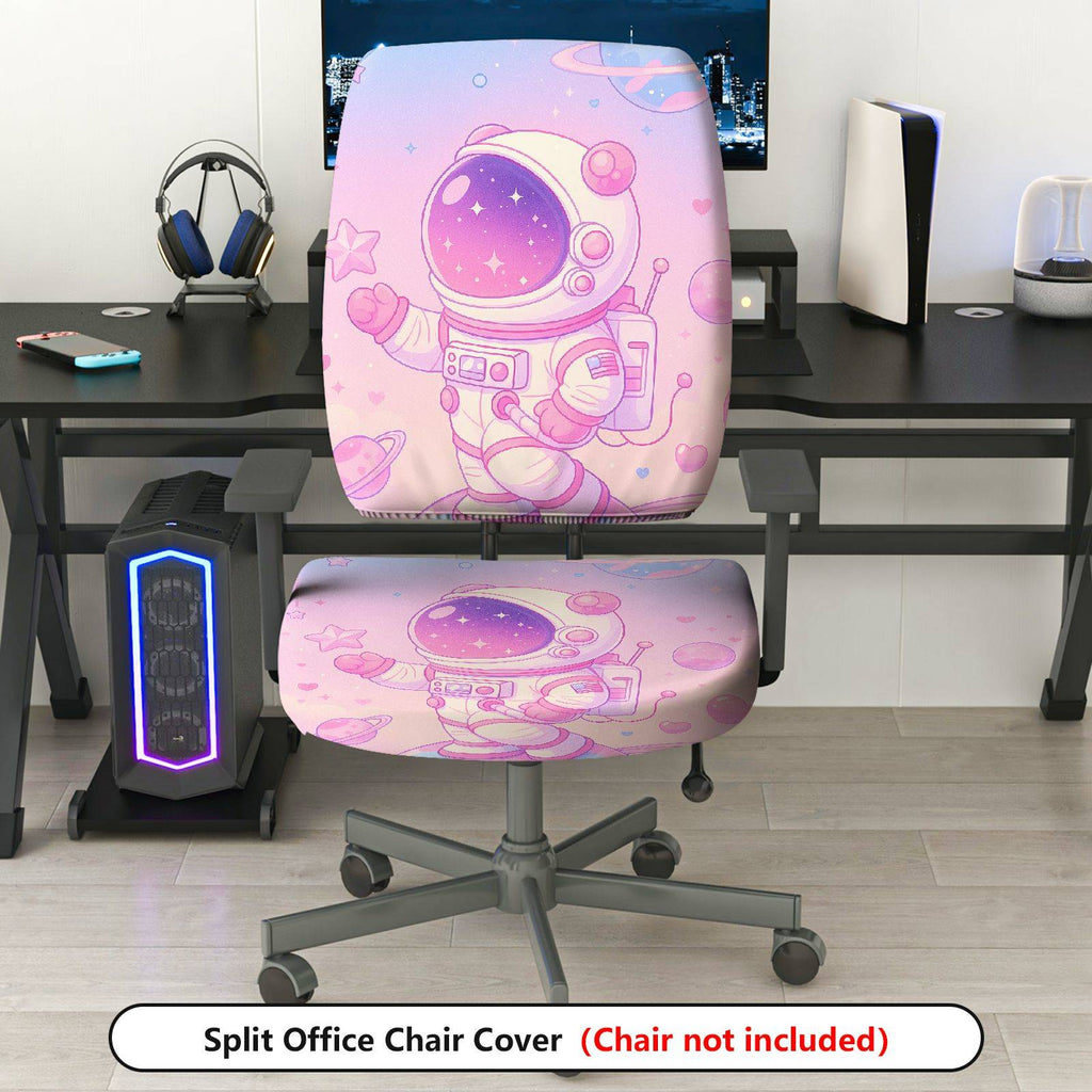 2-Piece Astronaut Galaxy Stars Space Pink  Computer Chair Cover Set, Seat and Backrest