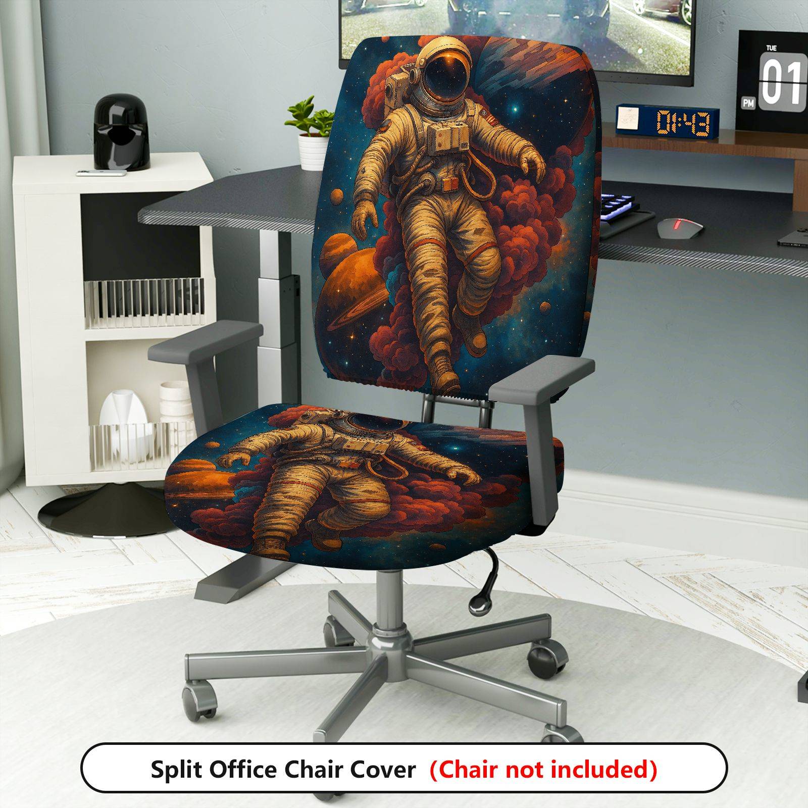 2-Piece Astronaut Galaxy Space Adventure Cosmic  Computer Chair Cover Set, Seat and Backrest