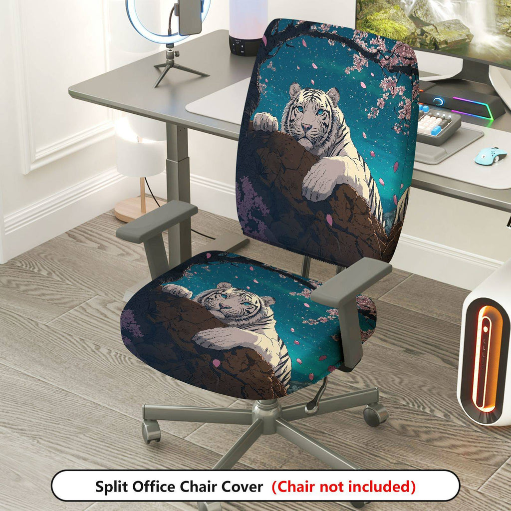 2-Piece Tiger Cherry Blossom Scenic Animal Art  Computer Chair Cover Set, Seat and Backrest