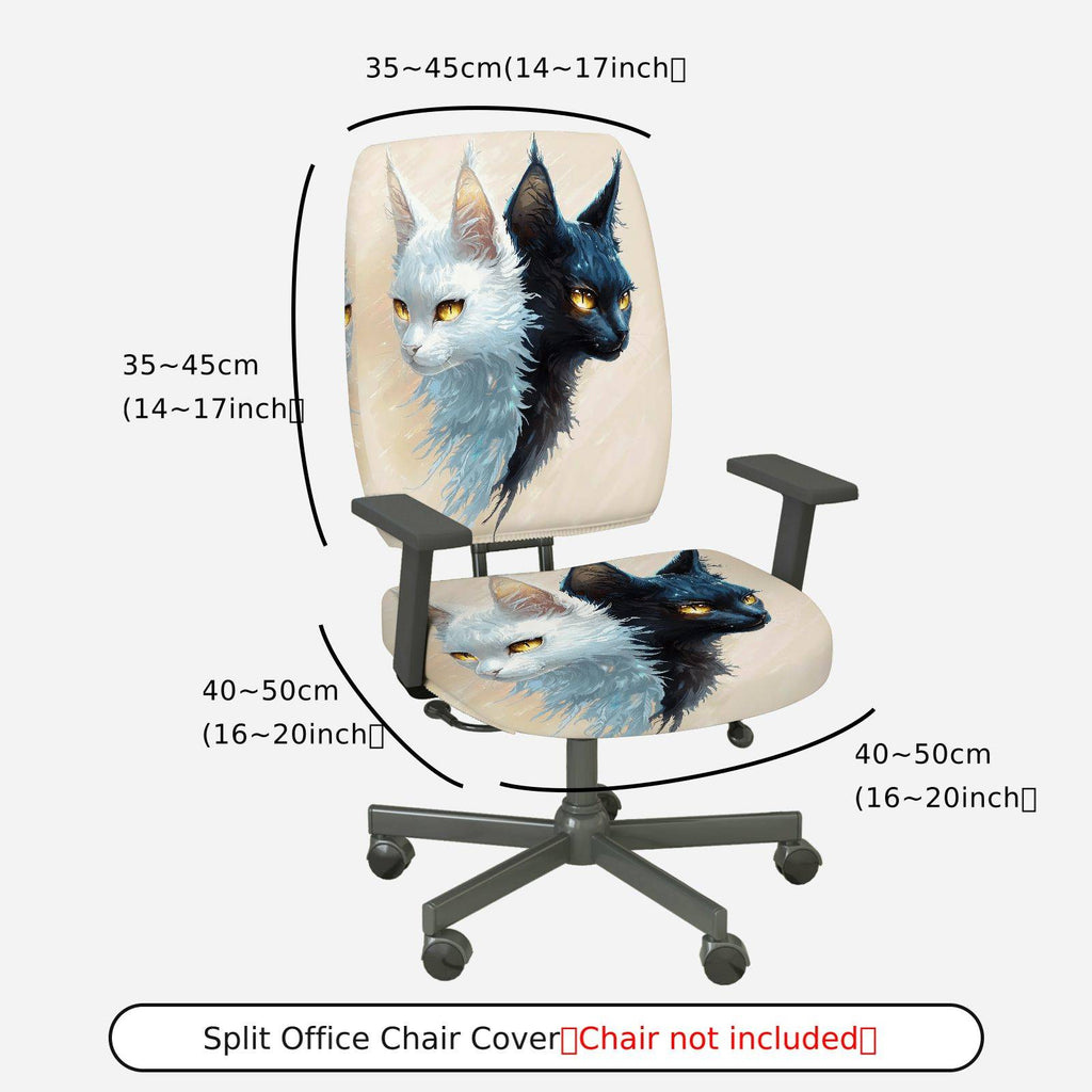 2-Piece Artistic Dual Cats Ink Painting Stylish Modern Unique  Computer Chair Cover Set, Seat and Backrest