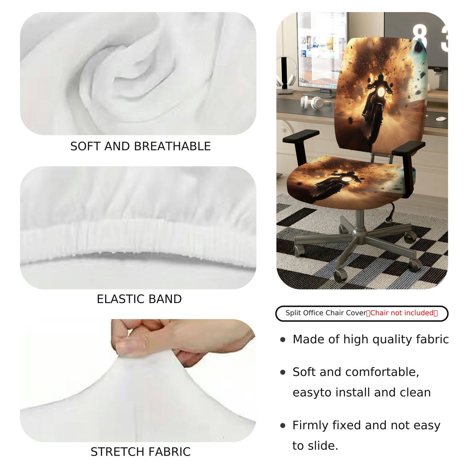 2-Piece Action Explosion Motorcycle Fiery Dynamic  Computer Chair Cover Set, Seat and Backrest