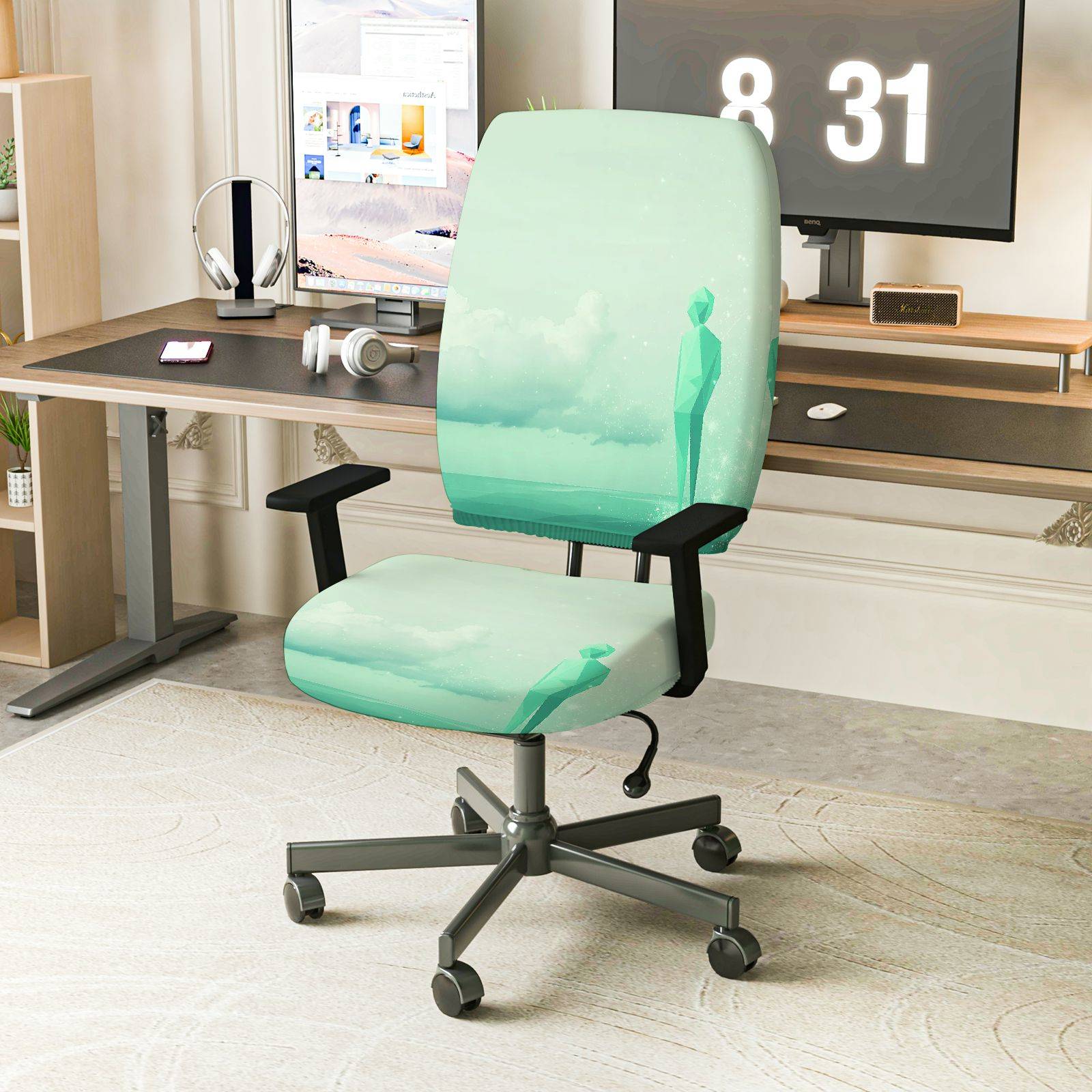 2-Piece Artistic Cloud Figure Pastel Abstract Modern  Computer Chair Cover Set, Seat and Backrest