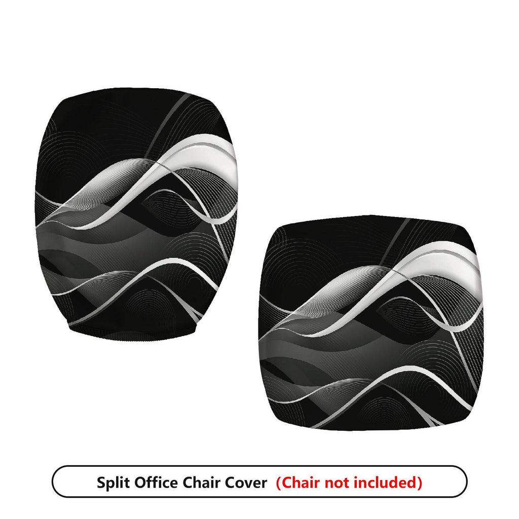 2-Piece Modern Abstract Geometric Black White Wave  Computer Chair Cover Set, Seat and Backrest