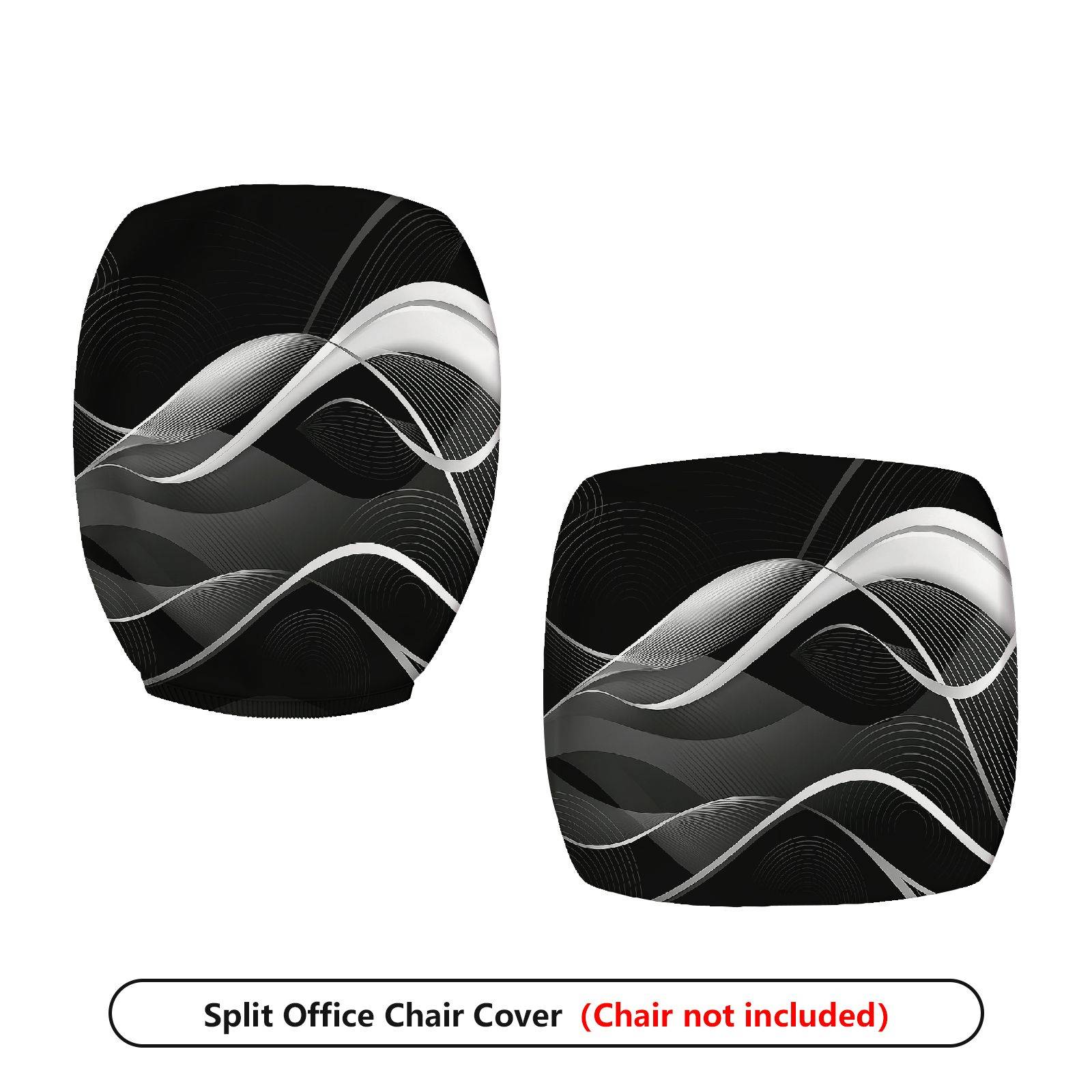 2-Piece Modern Abstract Geometric Black White Wave  Computer Chair Cover Set, Seat and Backrest