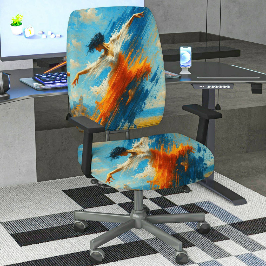 2-Piece Artistic Dance Abstract Colorful Creative Vibrant  Computer Chair Cover Set, Seat and Backrest