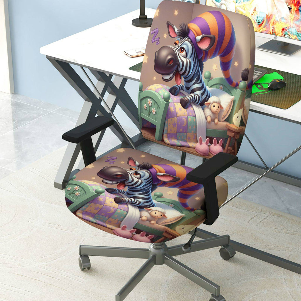2-Piece Animal Zebra Night Moon Star Colorful  Computer Chair Cover Set, Seat and Backrest