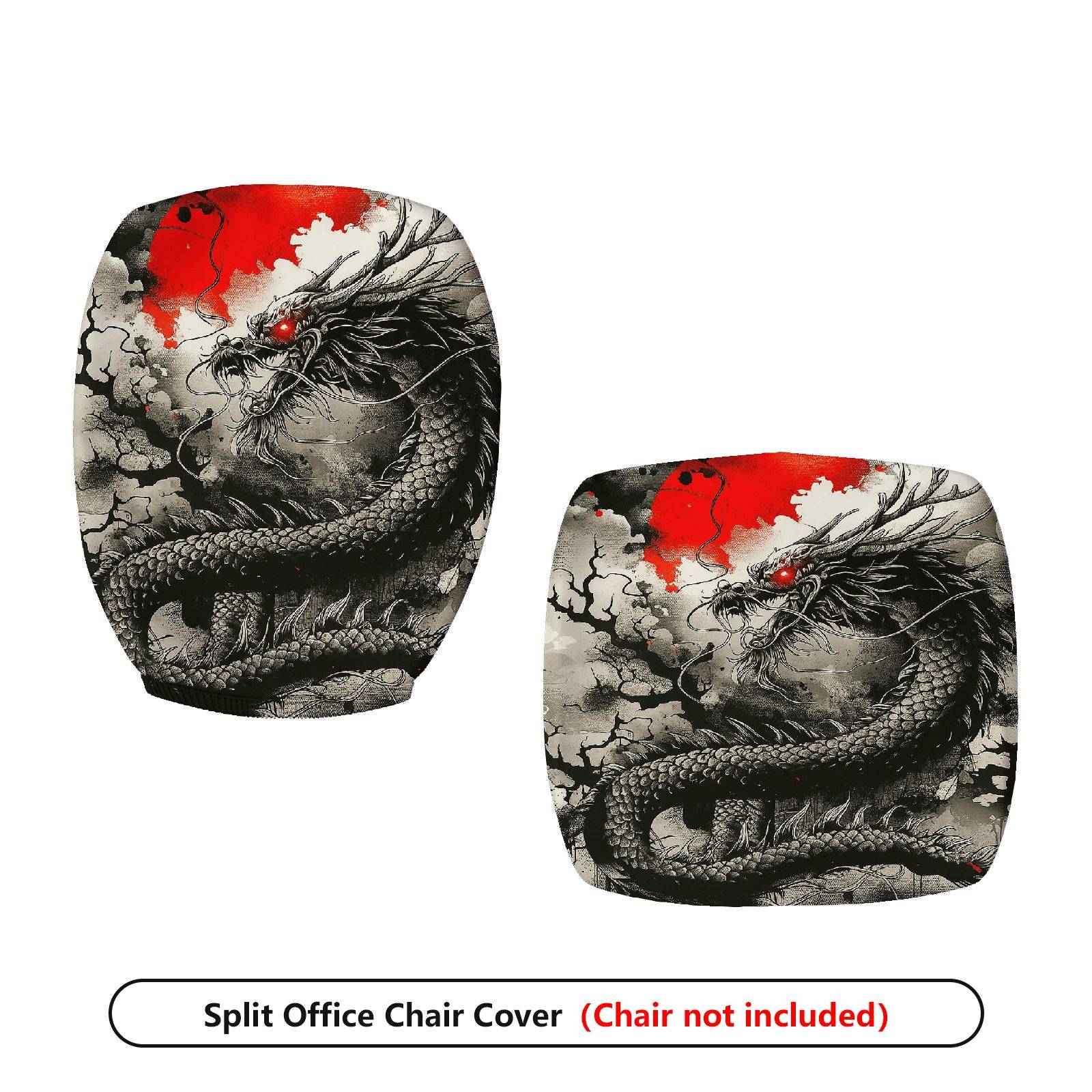 2-Piece Dragon Mythical Red Black Magic Art  Computer Chair Cover Set, Seat and Backrest