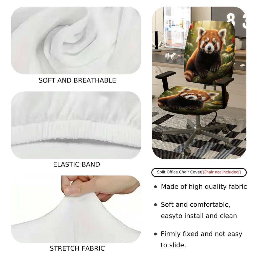 2-Piece Adorable Red Panda Nature Whimsical Animal Woodland  Computer Chair Cover Set, Seat and Backrest