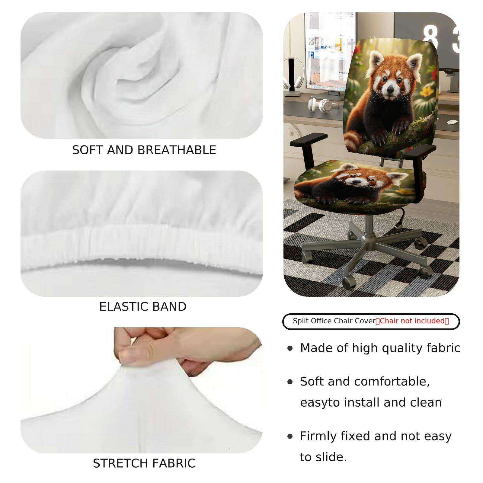 2-Piece Adorable Red Panda Nature Whimsical Animal Woodland  Computer Chair Cover Set, Seat and Backrest