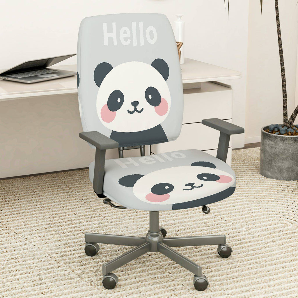 2-Piece Cute Panda Hello Animal Print  Computer Chair Cover Set, Seat and Backrest