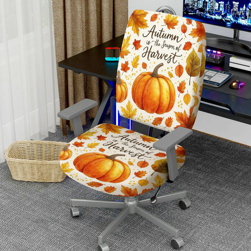 2-Piece Autumn Harvest Pumpkin Leaves Thanksgiving  Computer Chair Cover Set, Seat and Backrest