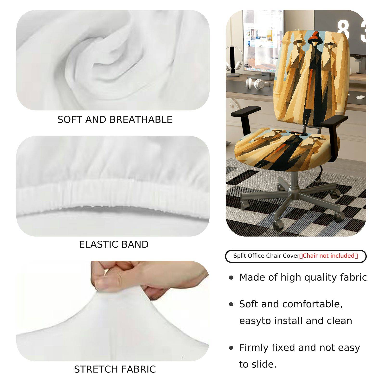 2-Piece Abstract Art Geometric Modern Stylish  Computer Chair Cover Set, Seat and Backrest